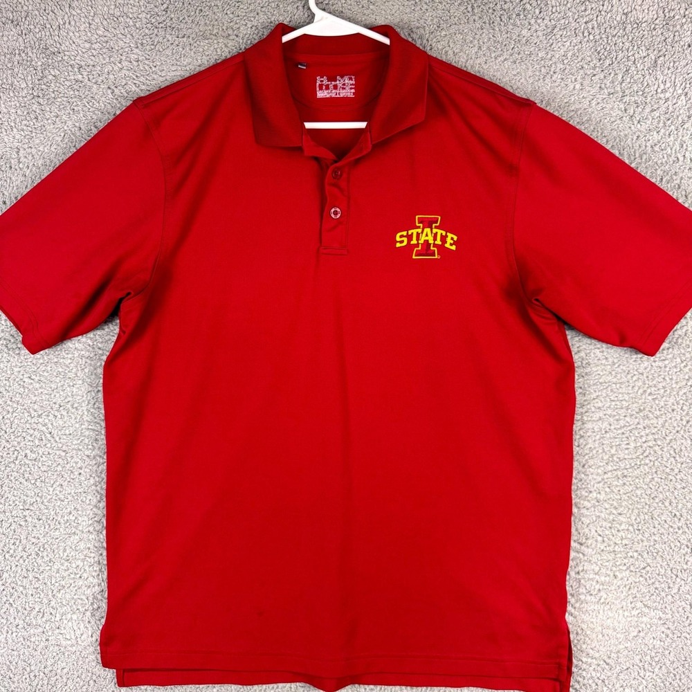 Iowa State Cyclones Polo Shirt Mens Medium Red Under Armour HeatGear NCAA